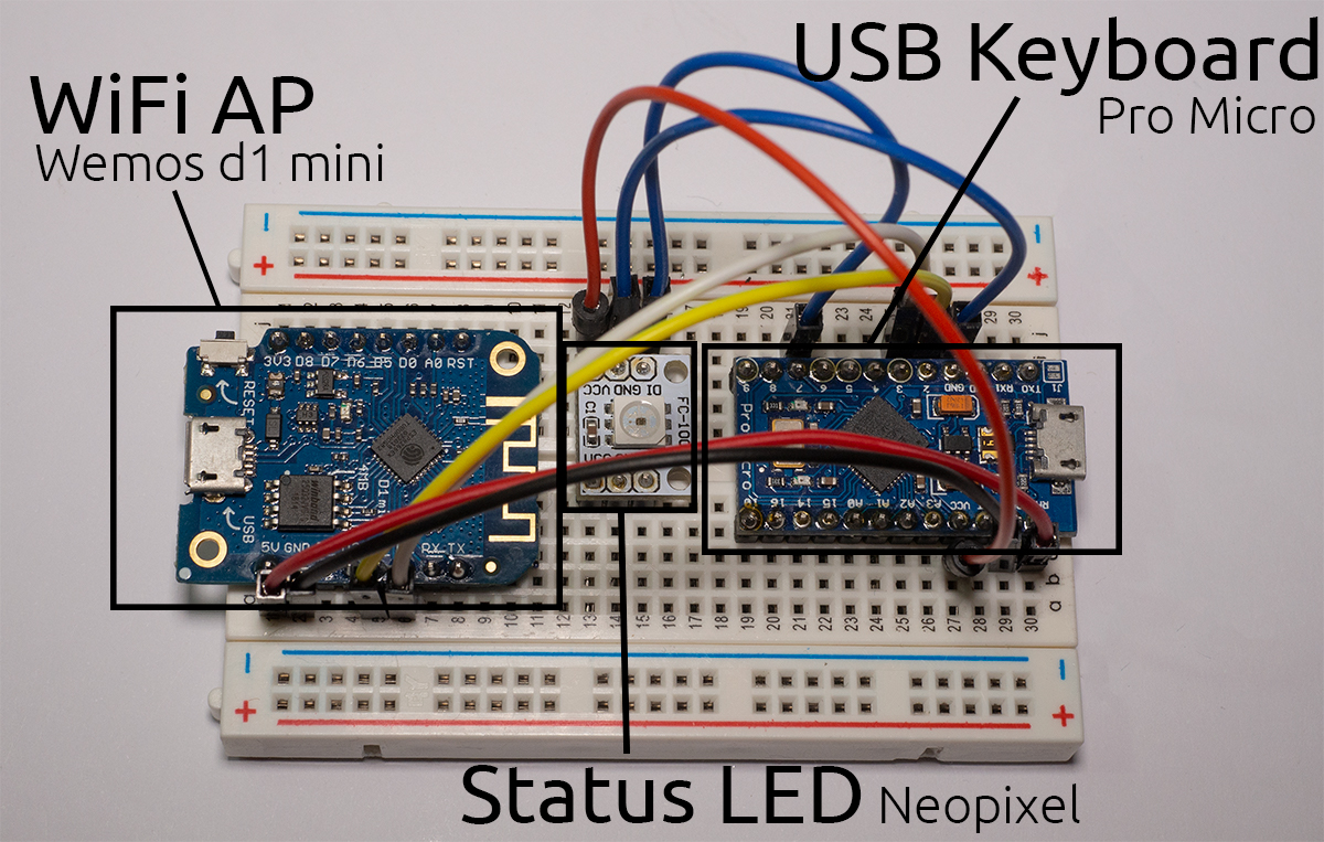 Example of a DIY build using a Wemos d1 mini, a Pro Micro, and a Neopixel LED